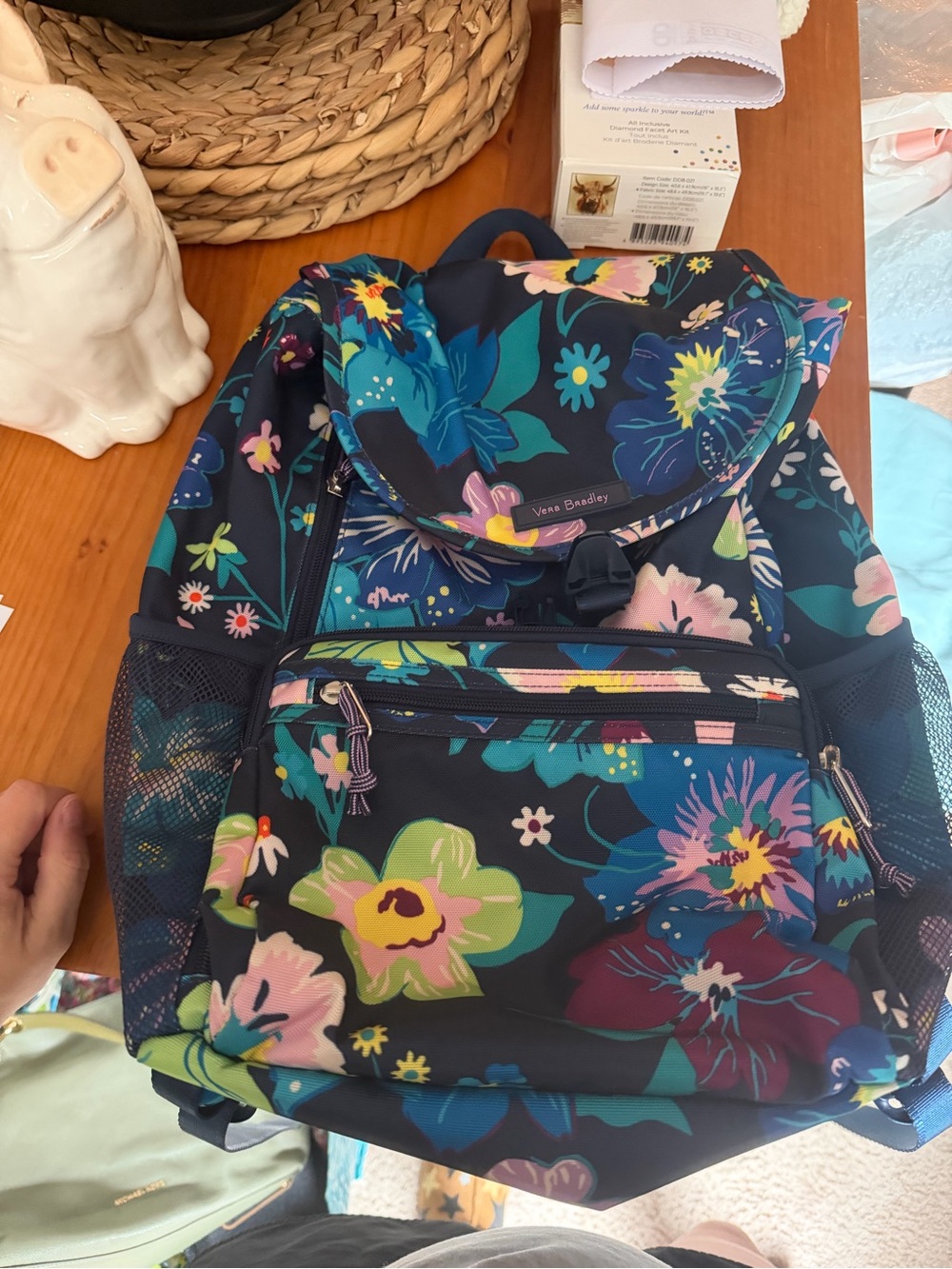 Vera Bradley Navy Floral Backpack with Multi-Color Blooms